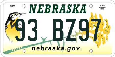 NE license plate 93BZ97