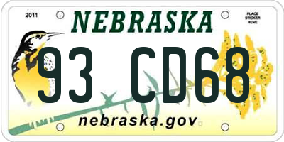 NE license plate 93CD68