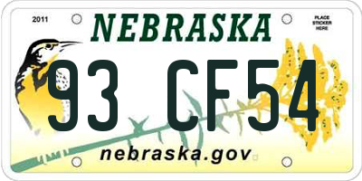 NE license plate 93CF54