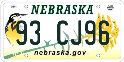 NE license plate 93CJ96