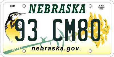 NE license plate 93CM80
