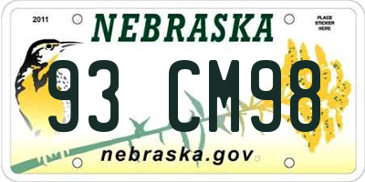 NE license plate 93CM98