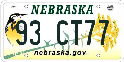 NE license plate 93CT77