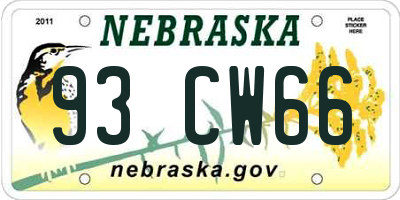 NE license plate 93CW66