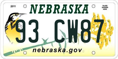 NE license plate 93CW87