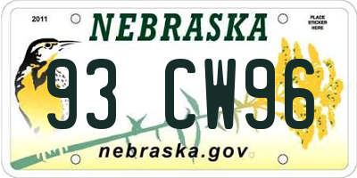 NE license plate 93CW96