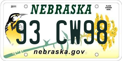 NE license plate 93CW98