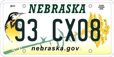 NE license plate 93CX08