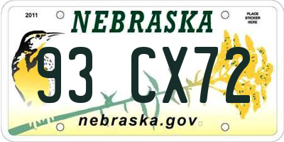 NE license plate 93CX72