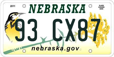 NE license plate 93CX87