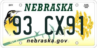 NE license plate 93CX91