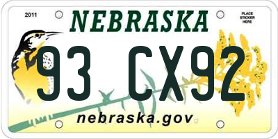NE license plate 93CX92