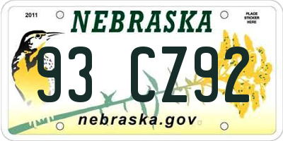 NE license plate 93CZ92
