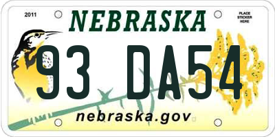 NE license plate 93DA54
