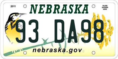 NE license plate 93DA98