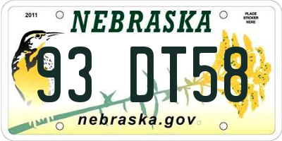 NE license plate 93DT58