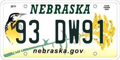 NE license plate 93DW91