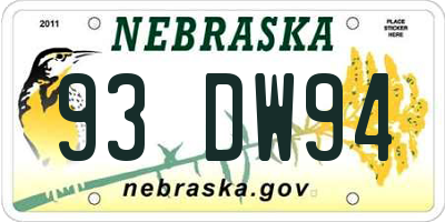 NE license plate 93DW94