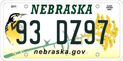 NE license plate 93DZ97