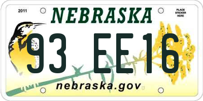 NE license plate 93EE16