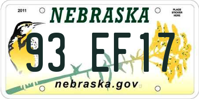 NE license plate 93EF17
