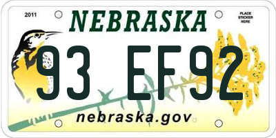 NE license plate 93EF92