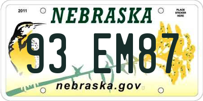NE license plate 93EM87