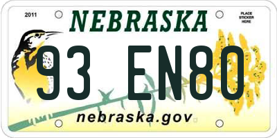 NE license plate 93EN80