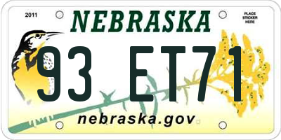 NE license plate 93ET71