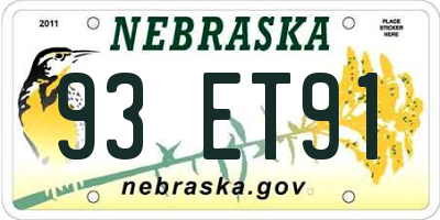 NE license plate 93ET91