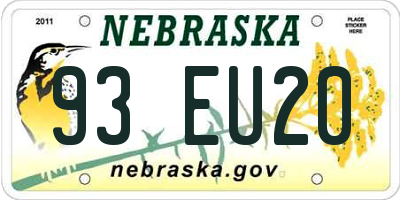NE license plate 93EU20