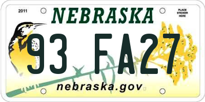 NE license plate 93FA27
