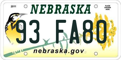 NE license plate 93FA80