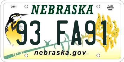 NE license plate 93FA91
