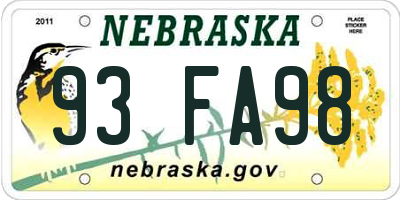NE license plate 93FA98