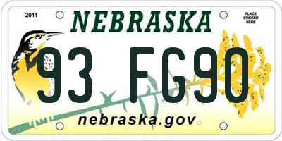 NE license plate 93FG90