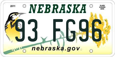 NE license plate 93FG96
