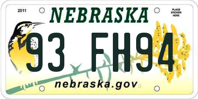 NE license plate 93FH94