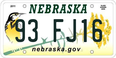 NE license plate 93FJ16