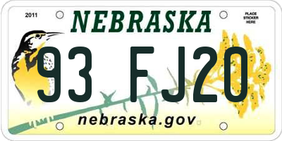 NE license plate 93FJ20