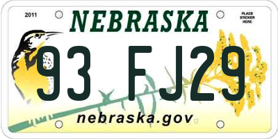 NE license plate 93FJ29