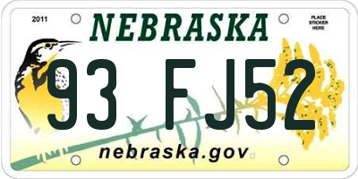 NE license plate 93FJ52