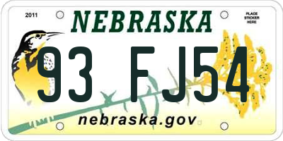 NE license plate 93FJ54