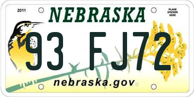 NE license plate 93FJ72