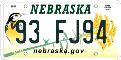NE license plate 93FJ94