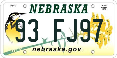 NE license plate 93FJ97