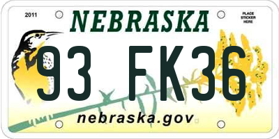 NE license plate 93FK36
