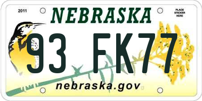 NE license plate 93FK77
