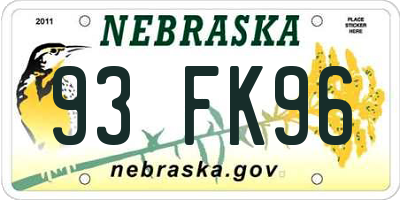 NE license plate 93FK96