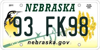 NE license plate 93FK98
